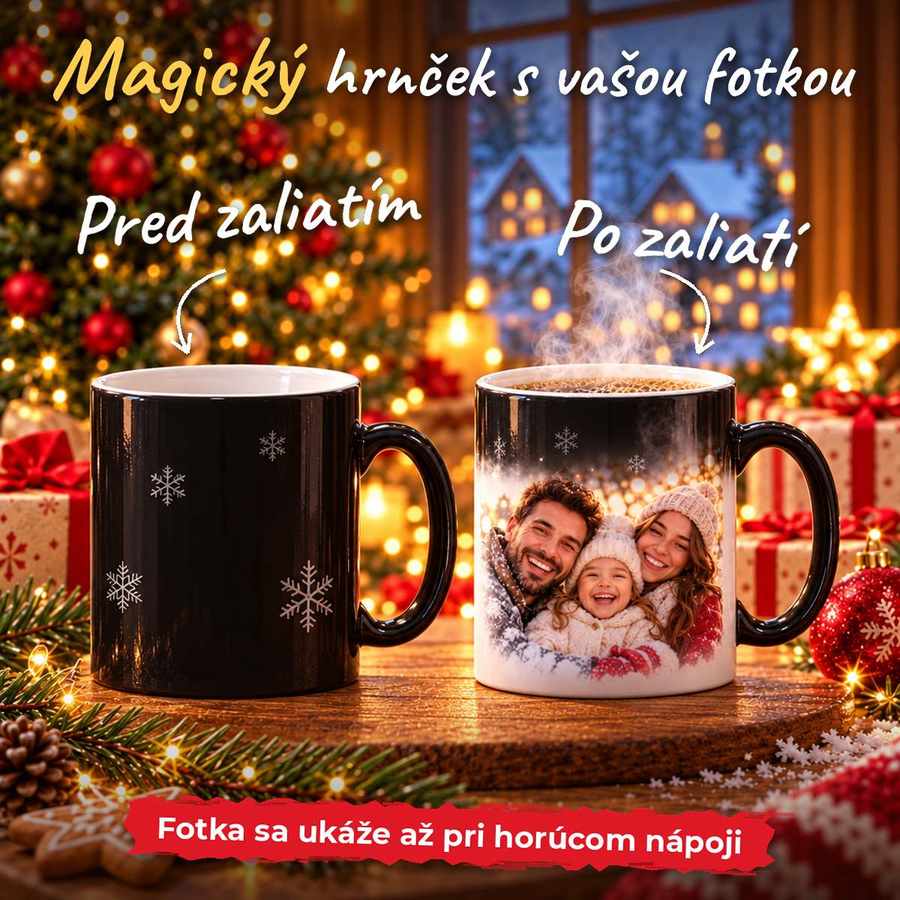Magický hrnček pred zaliatím a po zaliatí horúcim nápojom – fotka sa ukáže až pri horúcom nápoji